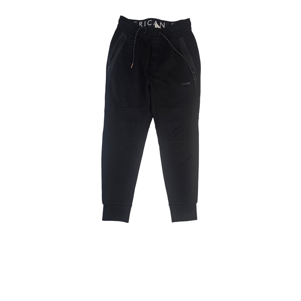 American Eagle Mens 24/7 Joggers Black Tech Fleece Sweatpants Small Zip Pockets